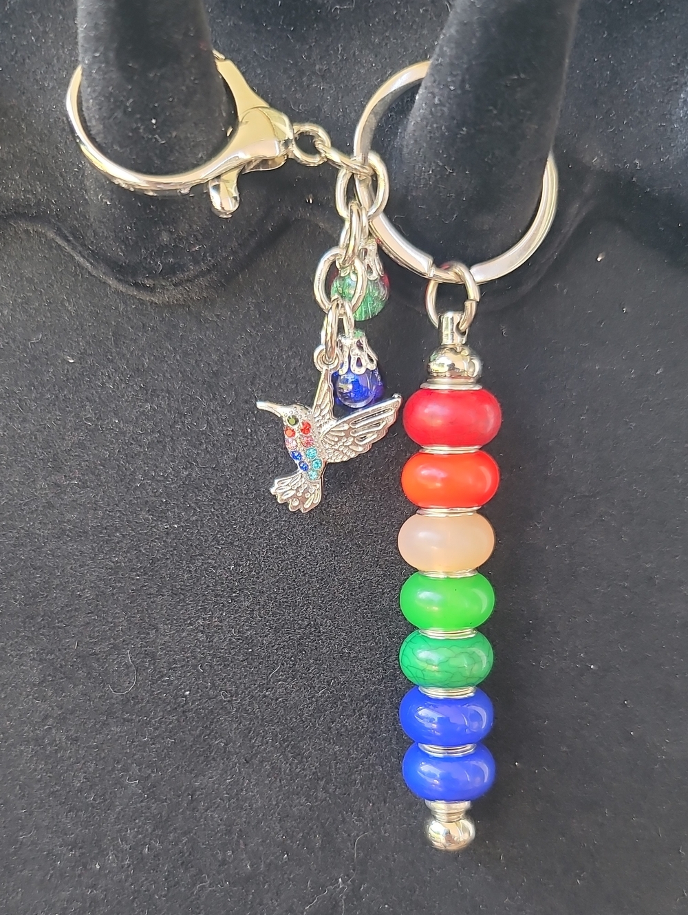 Colorful Beaded Keychain with Hummingbird Charm